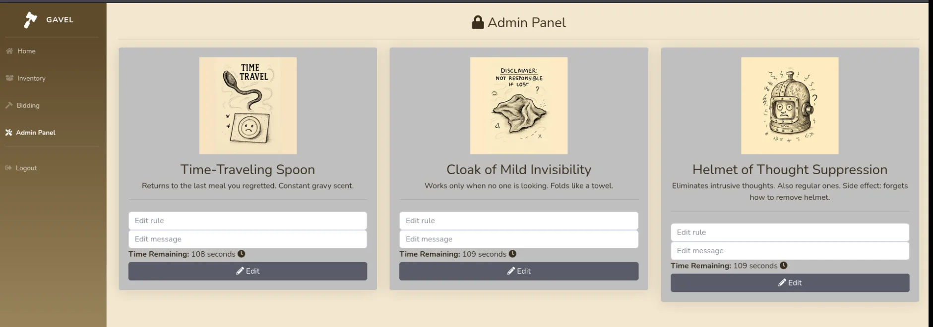 after loging in to admin dash as auctioneer