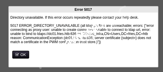 Fries Website PWN Sign In Error